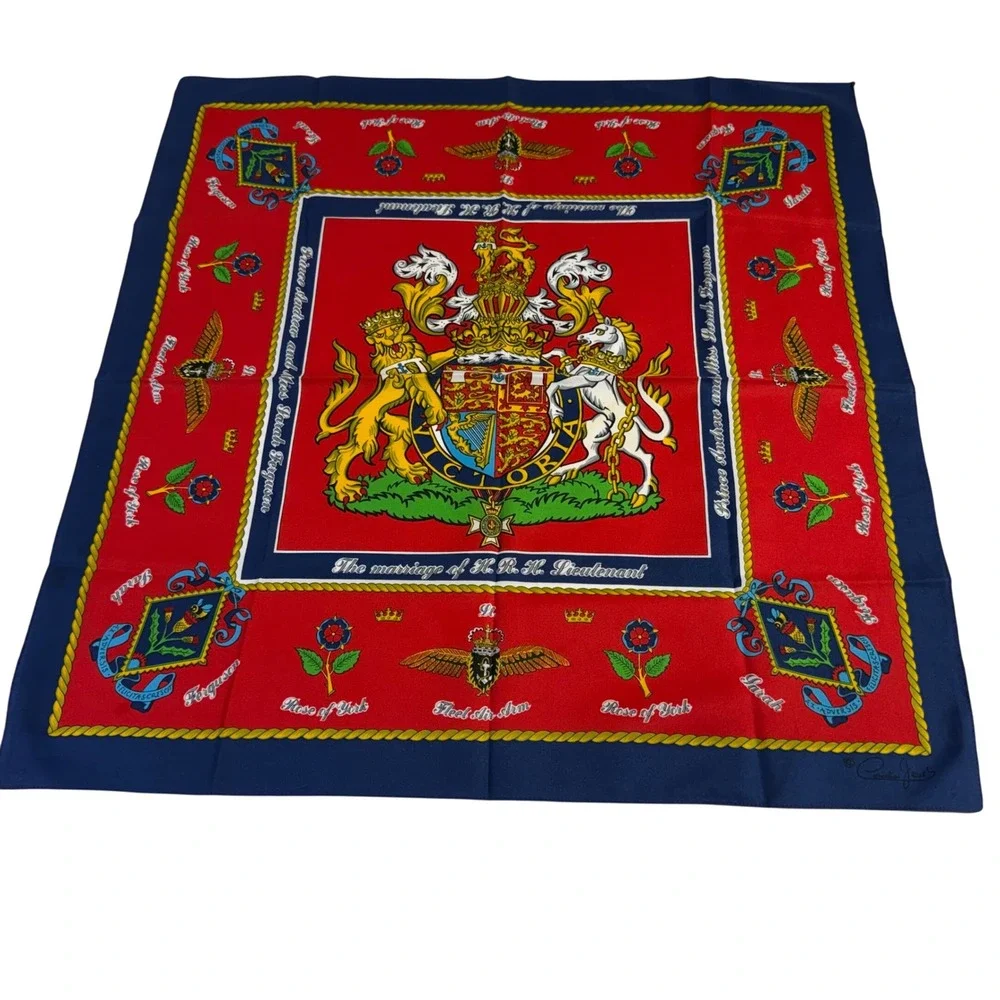 Vintage Cornelia James Silk Scarf Red Royal Wedding Andrew Ferguson 1986